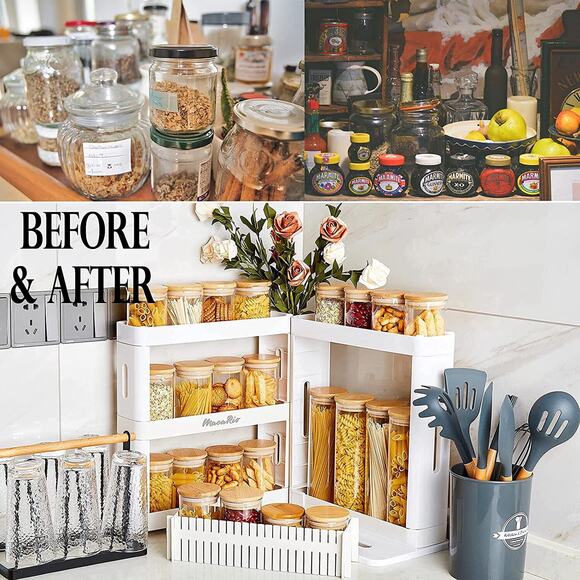 2 Tier Pull Out and Rotate Spice Rack Seasoning Storage Holder Cabinet Shelf - Picture 6 of 12